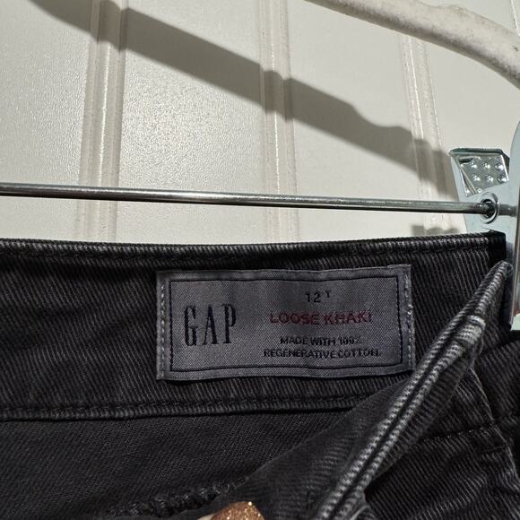 GAP Loose Fit Khaki Pants Black Wide Leg Size 12 Tall - Picture 4 of 6